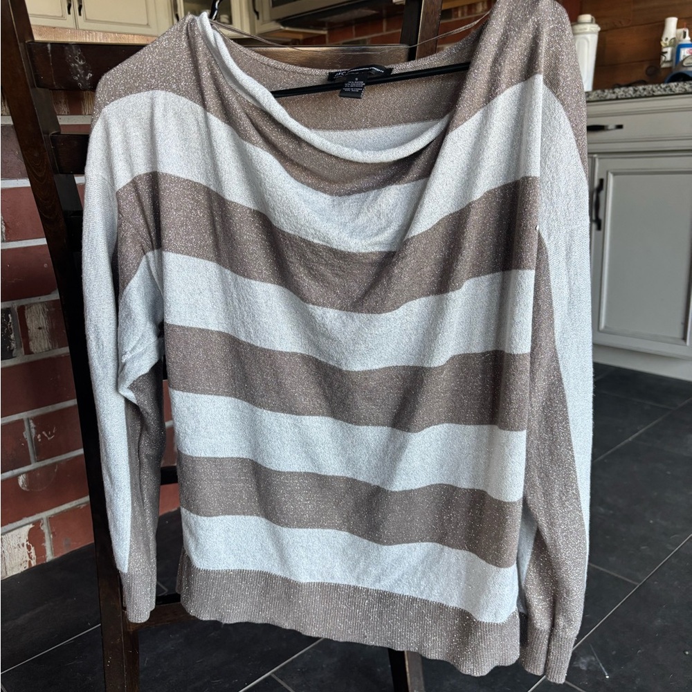 INC International Concepts Brown and White Striped Cowl Neck Sweater